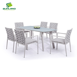Set di Sedie da Pranzo Helen con Braccioli, Telaio in Alluminio e Intreccio in Corda di Gomma, per Patio, Giardino, Terrazza, Arredamento da Esterno - Product Image 3