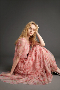 Vestido Maxi de Verano <span class=keywords><strong>2022</strong></span> para Mujer, Elegante, Rosa, con Volantes, Estampado Floral, Malla - Product Image 5