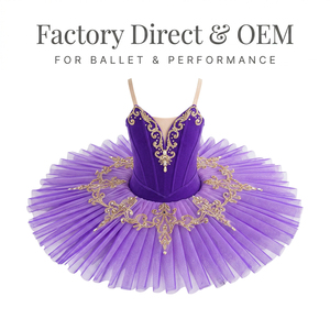 Tutú de Ballet Profesional Lilac Fairy para Niñas, Tutú Clásico de Ballet Tipo Pancake, Disfraz de Terciopelo Morado para Representación de Paquita - Product Image 1