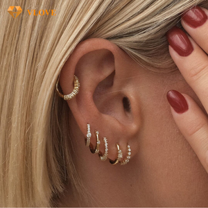 Boucles d'oreilles créoles clicker en or 14 carats avec diamant de laboratoire, luxe pour femme, ensemble de 6 boucles d'oreilles créoles <span class=keywords><strong>Murphy</strong></span> en or 14 carats avec diamant, tendance - Product Image 1
