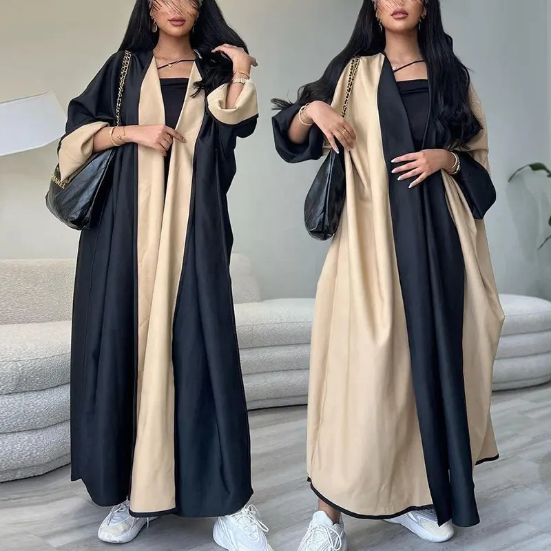 Custom Dubbelzijdige Abaya Bescheiden Moslim Open Abayas Guangzhou Abaya Fabrikant Islamitische Kleding