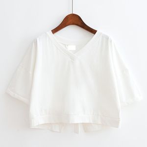 Camiseta corta Lisa informal de talla grande para mujer en método de tejido no tejido teñido liso transpirable de secado rápido - Product Image 4