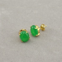 EYL1116 Pendientes Versátiles de Jade Verde Teñido Chapados en Oro de 18K, Pendientes Ovalados con Piedras Preciosas, Pendientes Básicos Convexos para Niñas y Mujeres