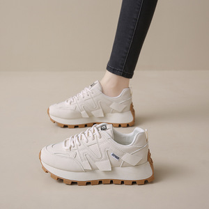 Zapatos Deportivos Casuales de Mujer, Estilo Coreano, con Cordones, de Piel Sintética Blanca Transpirable, con Suela Gruesa, para Primavera 2025 - Product Image 3