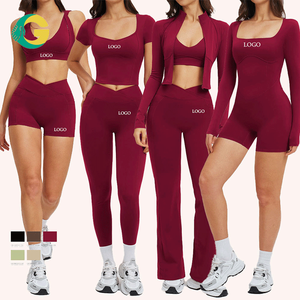 Conjuntos Deportivos para Mujer, 6 Piezas, Chaqueta de Manga Larga, Top de Spandex, <span class=keywords><strong>Leggings</strong></span>, Ropa de Gimnasio de Alta Calidad, Resistente a Sentadillas, Logotipo Personalizado - Product Image 1
