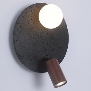 Retro Wabi Sabi <b>Wall</b> Lamp 30cm Round Slate <b>Sconce</b> with Adjustable Spotlight for Bedroom Balcony - Product Image 1