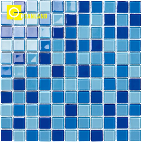 Vente en gros bleu métro métro mur cristal verre salle de bain mosaïque carreaux de piscine