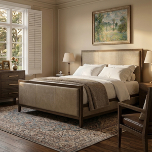 Cabecera de Cama King <span class=keywords><strong>Size</strong></span> Estilo Francés Tradicional RH, Tapizada en Cuero Genuino, Estructura de Madera de Roble Macizo, Almacenamiento de Lujo para Dormitorio - Product Image 1