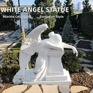 Statue de tombe en marbre blanc européen moderne, représentant un ange pleureur tombé, pour cimetière - Product Image 2