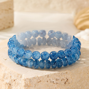 2 Buah Set Gelang Manik Kaca Motif Urat Tinta Biru Tekstur Porselen <span class=keywords><strong>Vintage</strong></span>, Gelang Elastis untuk Pria Wanita Pasangan, Hadiah Harian Pembawa Berkat - Product Image 1