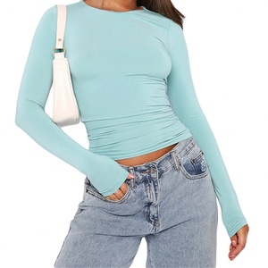 Camiseta Deportiva de Manga Larga para Mujer, Cuello Redondo, Ajuste Personalizado, 100% Algodón, Estilo Casual para Primavera/Otoño - Product Image 2