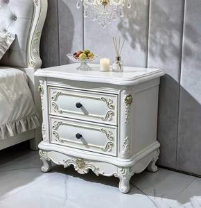 Luxury <b>White</b> 2-Drawer Nightstand Ornate Carved French Style <b>Bedside</b> Cabinet with Cabriole Legs - Product Image 1