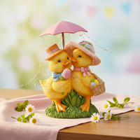 Canards de Pâques fantaisistes en résine avec parapluie, lumières LED et panier d'œufs de Pâques, décoration moderne transparente dorée pour patio et jardin B2B