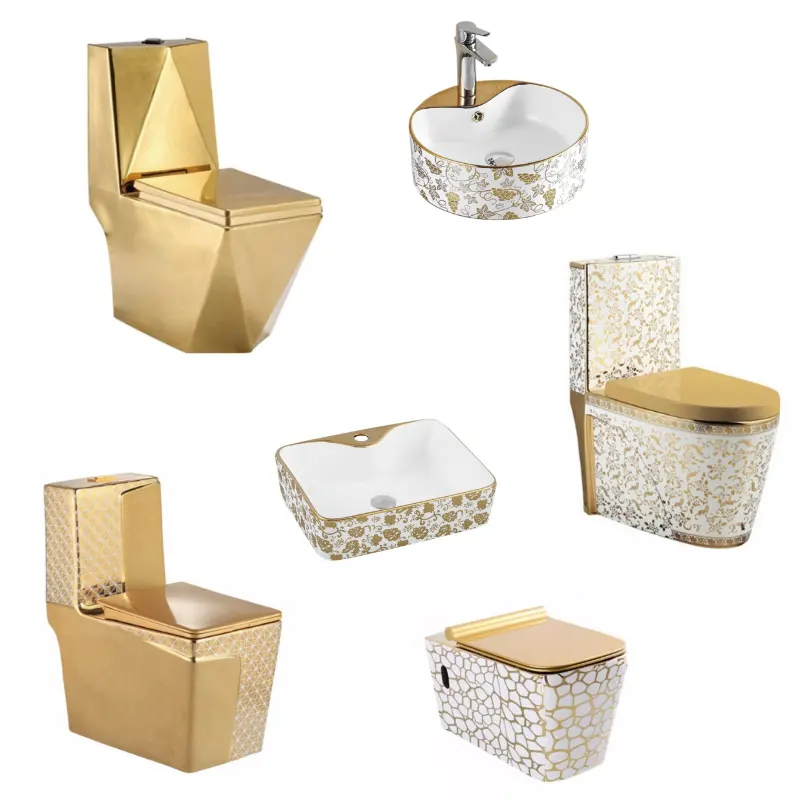 Banyo için renkli altın banyo malzemesi tuvalet lavabo wc su dolap lavabo