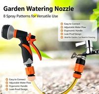 Pistolet d'arrosage de jardin 8 fonctions en gros, pulvérisateurs en plastique réglables avec revêtement en caoutchouc et connecteur de jardin