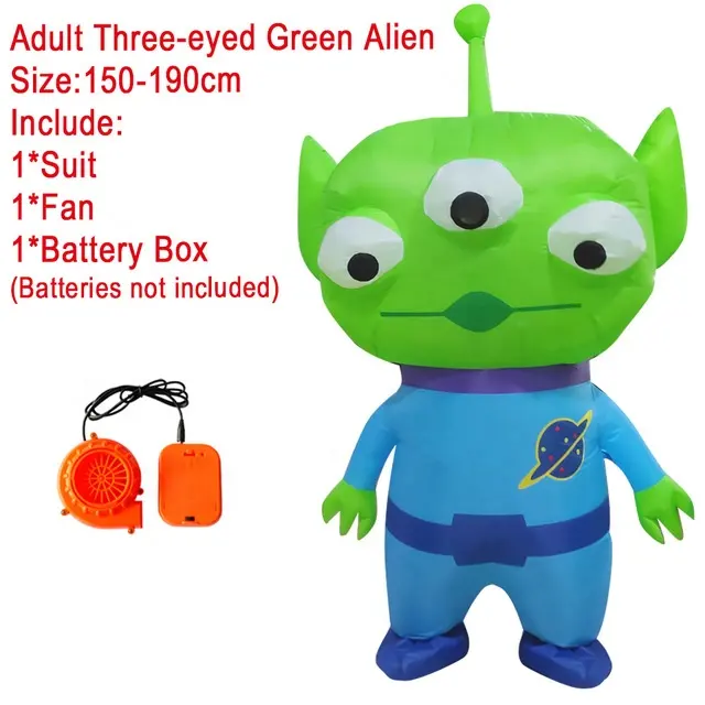 Новый надувной костюм инопланетянина зеленого и синего цвета с тремя глазами, косплей, Хэллоуин, летняя Рождественская вечеринка
