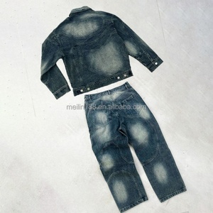 Clothing Custom Fashion Outfits Cut and <b>Sew</b> Denim Jeans Jacket <b>Sets</b> Unisex 14 Oz Heavyweight Sun Faded Denim Pants <b>Sets</b> for Men - Product Image 3