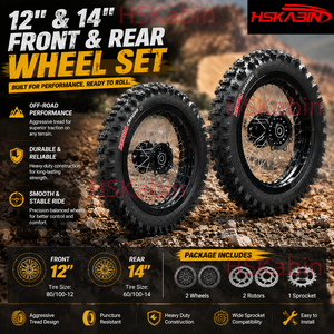 HSKabin Kenda <b>12</b> Inch 14 Inch Off-Road Wheel Set Dirt Bike Front 80/100-<b>12</b> Rear 60/100-14 Black with Rotor Sprocket - Product Image 5