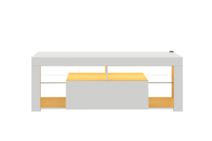 Meuble TV moderne blanc avec éclairage LED, centre de divertissement, unité TV, étagères en bois, rangement, armoire TV, salon, hôtel, appartement, décoration intérieure - Product Image 4