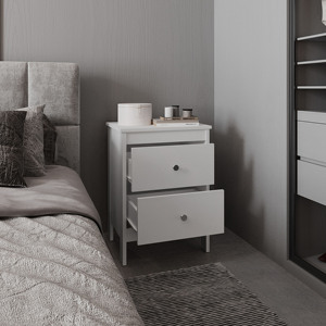 Nightstand 2 Drawers White <b>Bedside</b> <b>Storage</b> Cabinet - Product Image 2