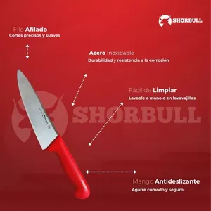 Coltello da Chef 8 Shorbull rosso acciaio inossidabile professionale 20 cm - Product Image 6