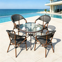 Chaise de salle à manger empilable en aluminium tressé Teslin, style français, très vendue, pour usage extérieur en restaurant, cour, parc, jardin, hôtel