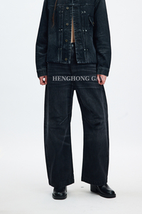 Jean <span class=keywords><strong>baggy</strong></span> taille haute pour <span class=keywords><strong>femme</strong></span>, coupe vintage noire délavée, pantalon en denim à jambe large, pantalon en denim personnalisé pour <span class=keywords><strong>femme</strong></span> - Product Image 4
