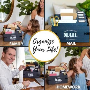 Home Collection Mail Organizer Box Black Rectangle Standing Type Desktop <b>Storage</b> Compartmentalized <b>File</b> Holder - Product Image 3