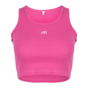 2023 OEM Custom Summer Slim Fit Short Shirt Sexy Women senza maniche U Croptops canotte Solid Blue Black Pink Crop top Vest - Product Image 1