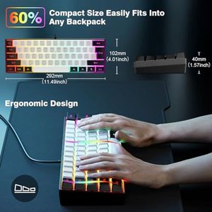 Tastiera <span class=keywords><strong>da</strong></span> Gaming Cablata OEM ODM 60 Tasti RGB Nera/Bianca Compatta Retroilluminata Ultra Compatta Piccola per Gamer, Dactilografici e Viaggi - Product Image 5