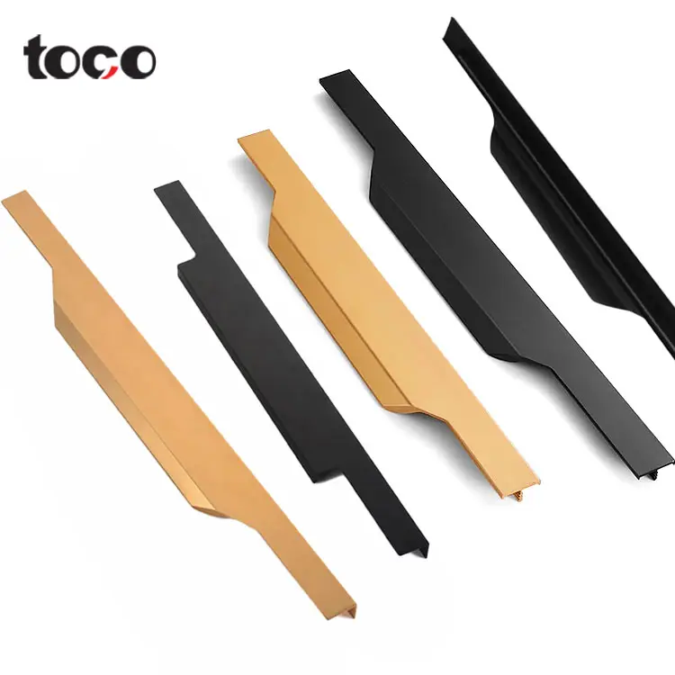 TOCOราวจับเฟอร์นิเจอร์แบบดึงสำหรับประตูไม้,TOCOราวจับตู้แถบตัวTสีทอง