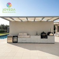 Îlot de cuisine extérieur modulaire JOYEDA, moderne, écologique, ignifuge, en acier inoxydable, avec comptoirs en pierre frittée, évier et roulettes