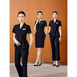 Grey Short Sleeve Suit Set Women Summer Professional Uniform Receptionist Workwear Commute Formal Wear Skirt Pants Option - Product Image 3