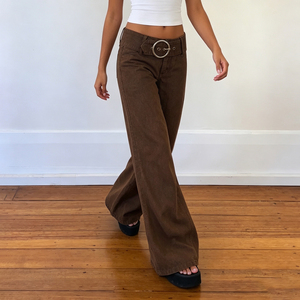 Pantalones Vaqueros Anchos de Cintura Baja Estilo Y2K para Mujer, Color Marrón, con Cinturón, Corte Holgado, Largos, Estilo Vintage, Casual, para Otoño - Product Image 4