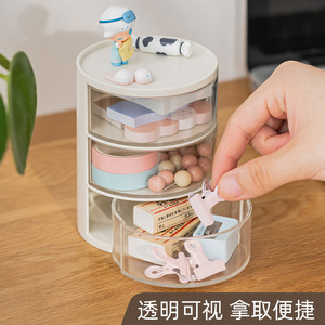Desktop Stationery Storage <b>Box</b> 3 Layers <b>Round</b> Transparent Drawer Type Office Organizer White - Product Image 5