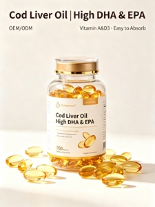 Aceite de hígado de bacalao en cápsulas blandas, <span class=keywords><strong>vitamina</strong></span> A y <span class=keywords><strong>D</strong></span> natural de aguas profundas, salud cerebral y ósea, suplemento con certificación GMP, OEM, marca privada. - Product Image 1
