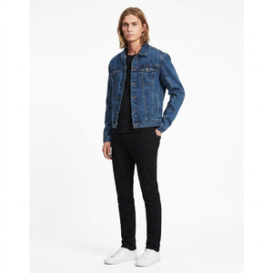<b>Custom</b> Men's <b>Denim</b> <b>Jacket</b> with Stand Collar and Front Logo Hooded Windproof Vintage Style 100% Cotton - Product Image 1