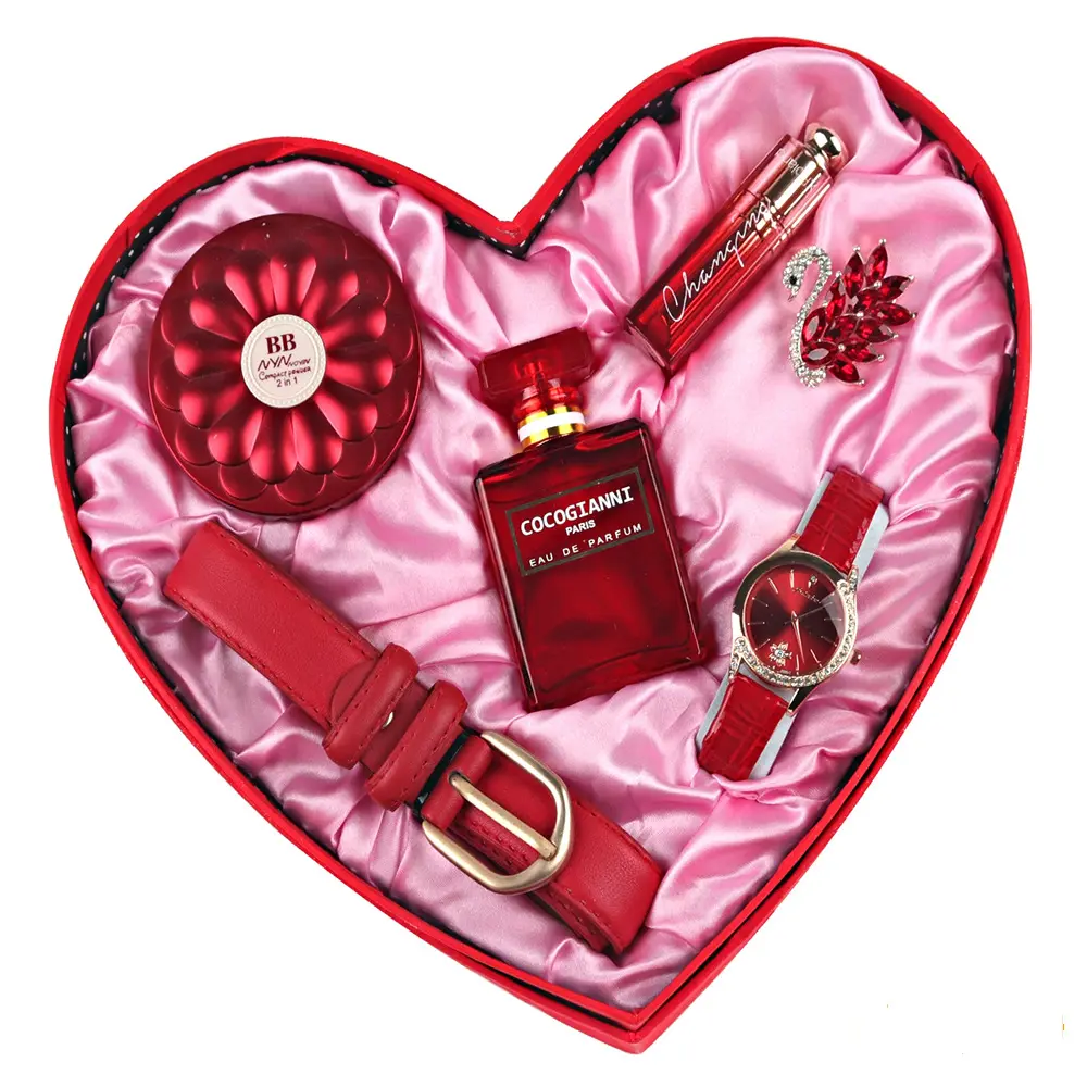 wholesale custom valentine day gift ideas 2023 luxury gift set heart boxes jewelry watch makeup perfume set gift for women