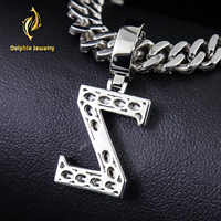 Pendentif Lettre Personnalisée Iced Out en Or K Entièrement Pavé de Moissanite Blanche, Collier Initial Hip Hop pour Hommes, Bijoux