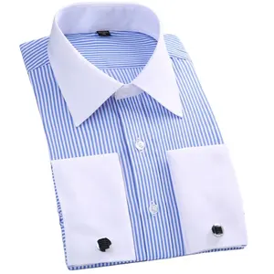 Мужская деловая рубашка в полоску, синяя рубашка