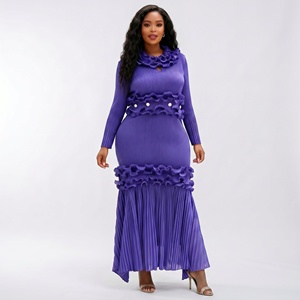 Robe plissée Miyake décontractée pour <span class=keywords><strong>femme</strong></span>, de haute qualité, avec perles, <span class=keywords><strong>taille</strong></span> naturelle, longueur cheville, grandes tailles, vente en gros - Product Image 2