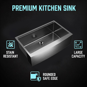 Évier de cuisine 33 pouces en acier inoxydable 304 brossé, fait main, moderne, à cuve unique, avec façade en forme d'apron, noir, garantie 5 ans, pour cuisine domestique - Product Image 6