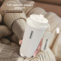 Mug de voyage isotherme en acier inoxydable avec revêtement céramique, 500 ml, personnalisé, classique, avec affichage de la température et poignée, pour le bureau