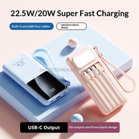 Batterie externe 10000 mAh avec logo personnalisé, 4 câbles intégrés, charge rapide PD 22,5 W, chargeur portable avec écran LED et lampe de camping