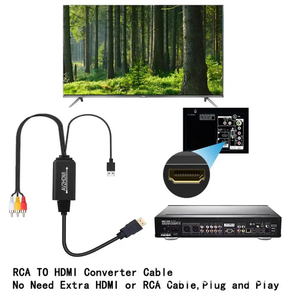 Câble convertisseur AV vers HDMI Convertir le cordon adaptateur vidéo RCA composite vers HDMI