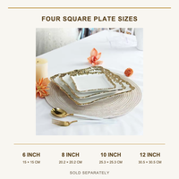 Assiettes carrées en céramique blanche en gros avec bordure dorée en relief 6/8/10/12 pouces pour mariage, hôtel, restaurant