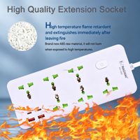 Prise d'extension UE multiprise 6 voies 3x1mm câble 2 mètres de câble d'extension multiprise avec interrupteur et protection contre les surtensions