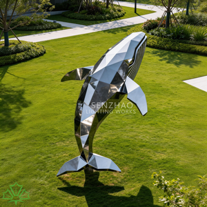 Sculpture géométrique en métal de baleine en acier inoxydable, miroir extérieur moderne de grande taille Senzhao - Product Image 1