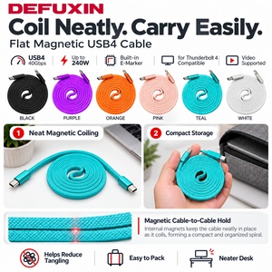 <span class=keywords><strong>สาย</strong></span>เคเบิลแม่เหล็กแบบแบน DEFUXIN USB4 ยาว 1 เมตร 40Gbps 240W USB <span class=keywords><strong>C</strong></span> to <span class=keywords><strong>C</strong></span> แบบถัก ป้องกันการพันกัน แบบม้วนเก็บเองได้ พร้อม E-Marker สำหรับ iPad Pro แล็ปท็อป และแท่นวาง - Product Image 3