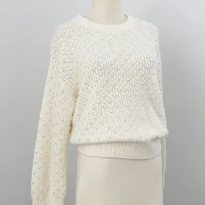 Kingsun kundenspezifisches design rundhalsausschnitt solide farbe lässig alpakawolle biegen lange Ärmel perlen damen gestrickter pullover